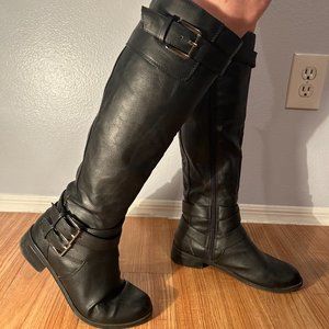 Black Knee High Round Toe Boots